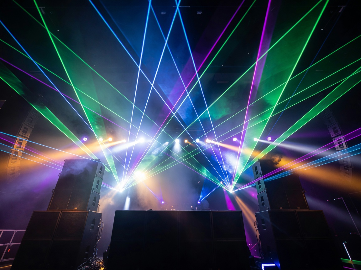 Concert sound system laser beams and club visual lights